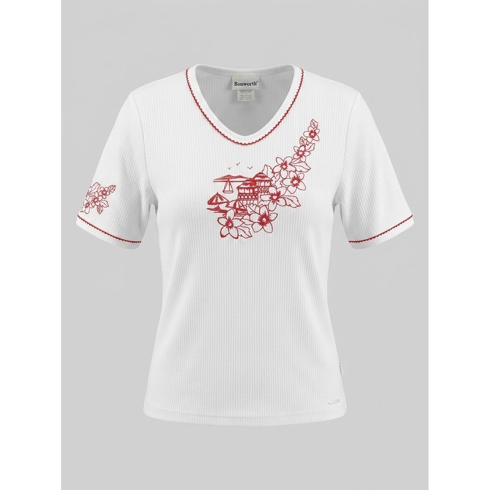 Bon Worth Top Medium Cottagecore, Casual, Coastal, Vacation, Embroidered
